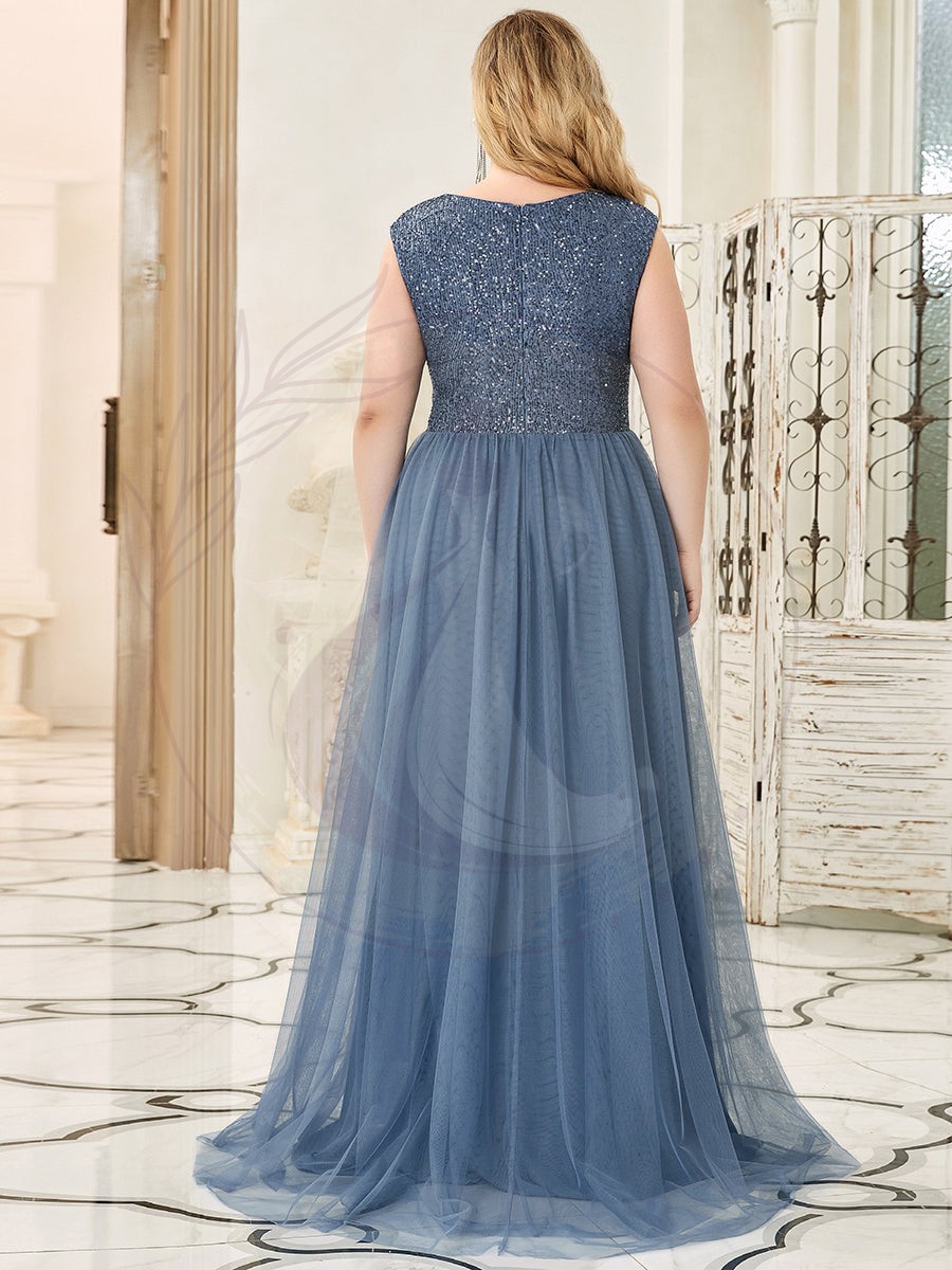 Robe de Soirée Longue Grande Taille à Paillettes et Col en V Profond – Image 5