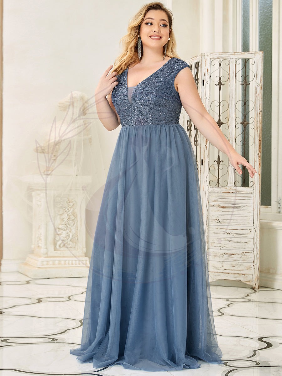 Robe de Soirée Longue Grande Taille à Paillettes et Col en V Profond – Image 6