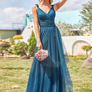 Taille personnalisée Robes de soirée en tulle col en V Cérémonie Demoiselle d’honneur