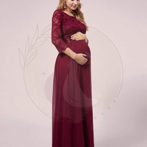 élégante Robe De Maternité En Mousseline De Soie épissée En Dentelle Avec Manches 3/4