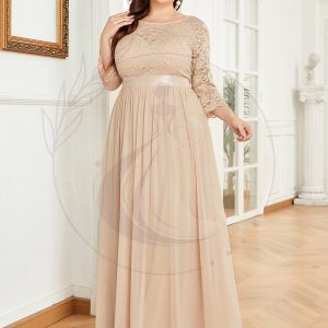 Robe de demoiselle d’honneur en grande taille dentelle transparente et demi-manche