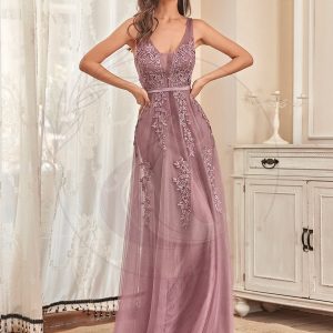 Taille personnalisée robe de soirée élégante sans manches en tulle fluide