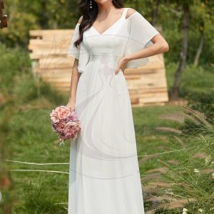 Robe de Demoiselle d’Honneur à Manches Volantées et épaules Dénudées