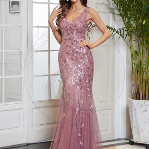 Robe de soirée Longue Sexy en sequins col en V pour femmes