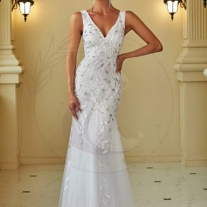 Taille personnalisée Robe de soirée Longue Sexy en sequins col en V pour femmes