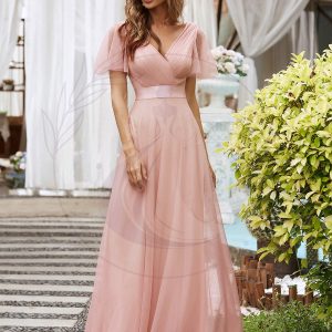 Robe demoiselle d’honneur à manches courtes et à double col V pour femmes