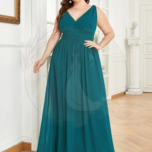 Robes de soirée Grande Taille Semi-Formelle Chiffon à Col V sans Manches