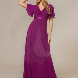 Robe de Demoiselle d’honneur Taille Haute en Mousseline de Soie avec Manches Courtes