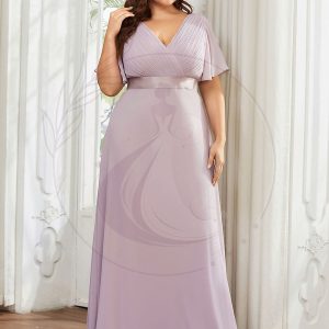 Robe Demoiselle d’Honneur Grande Taille Empire avec Manches Flottantes