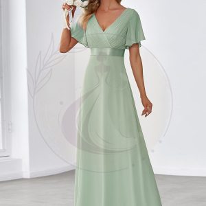 Robe mariage invitée fluide élégante en mousseline à taille haute