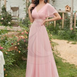 Robe Demoiselle d’Honneur Longue en Mousseline à Col en V