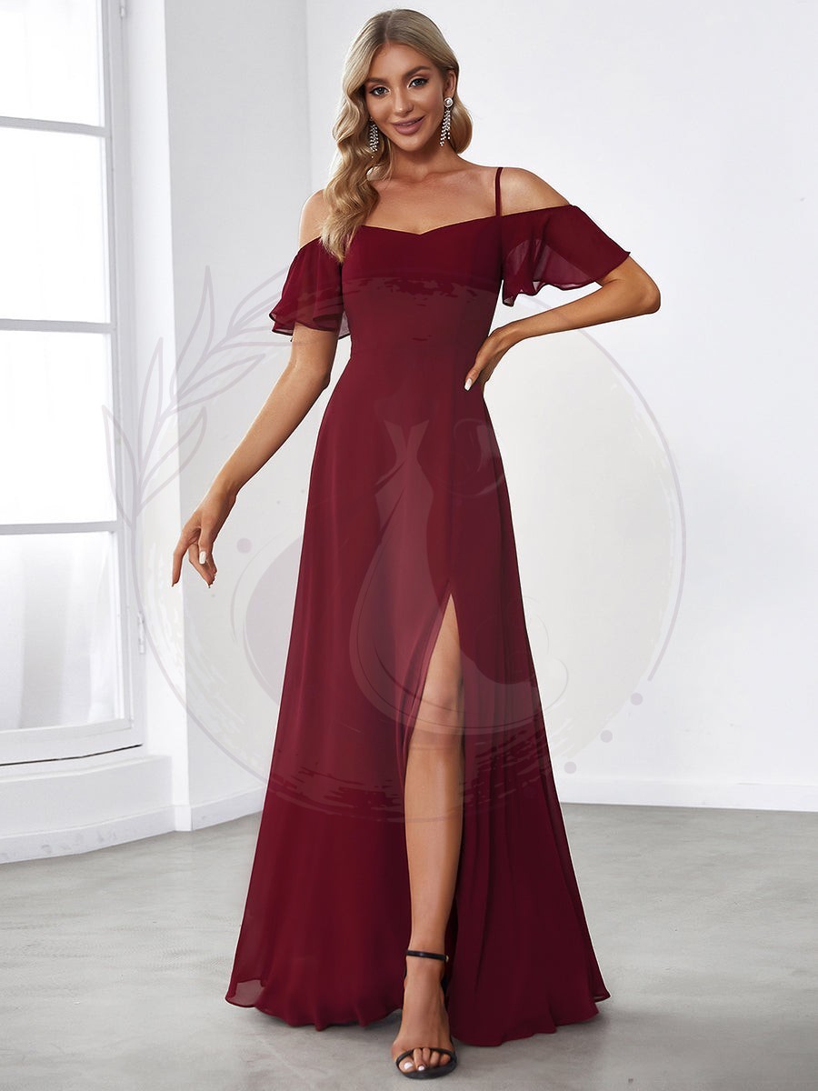 Robe de soirée Fendue à épaules dénudées Encolure en V – Image 2