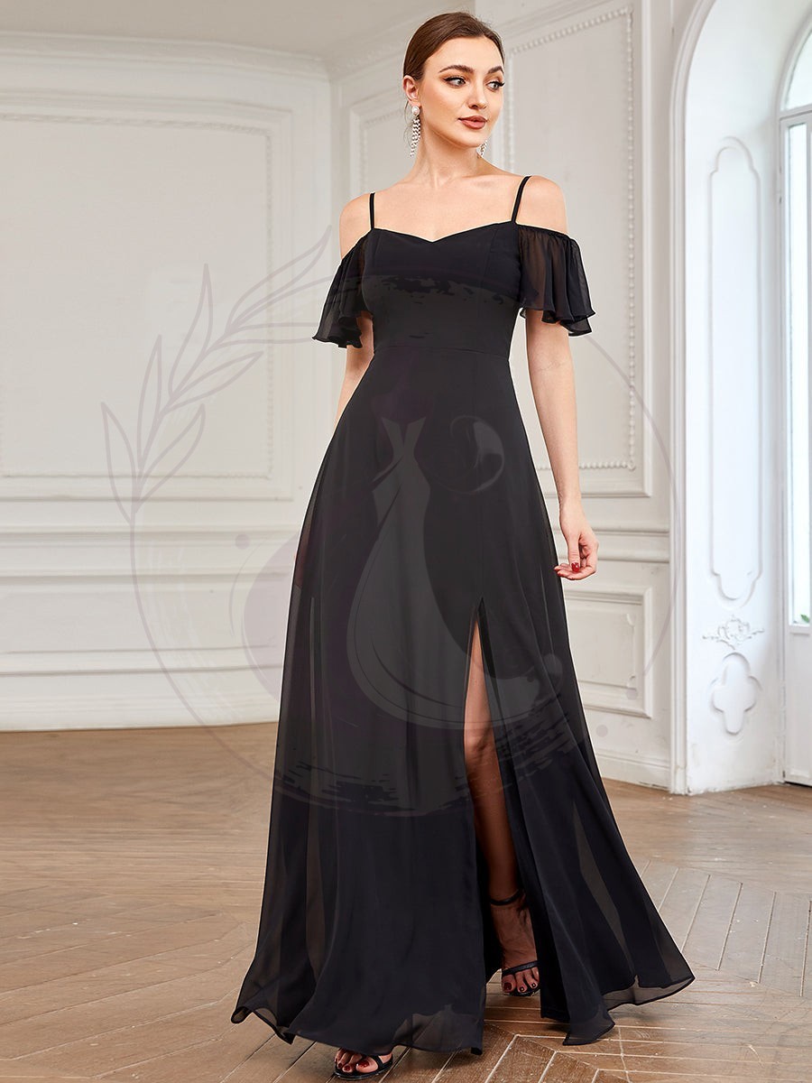 Robe de soirée Fendue à épaules dénudées Encolure en V – Image 8