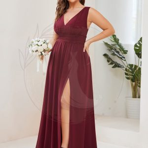 Robe de demoiselle d’honneur Mousseline plissée à encolure en V Grande taille