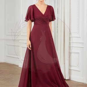 Robe Demoiselle d’Honneur A-ligne Mousseline avec Boucle dans le Dos