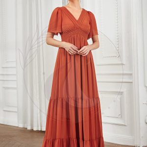 Robe de demoiselle d’honneur Manches courtes col en V Vintage Prairie