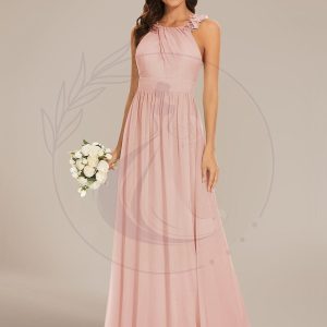 Robe demoiselle d’honneur mousseline plissée sans manches Appliques florales