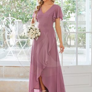 Robe demoiselle d’honneur Mousseline Ourlet en feuille de lotus Charmante