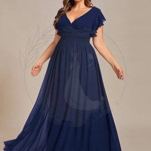 Robe demoiselle d’honneur Curvy mousseline manches plissées avec découpe au dos