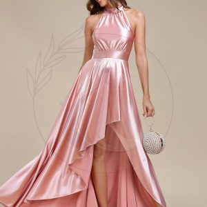 Robe de Bal Haut-Bas élégante en satin à licou
