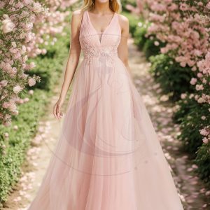 Robe de demoiselle d’honneur trapèze élégante sans manches à col en V