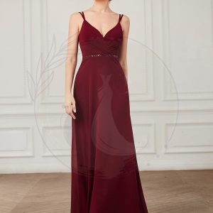 Robe de demoiselle d’honneur en mousseline de soie à double bretelle minces et ceinture à sequins