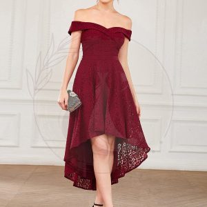 Robe de demoiselle d’honneur asymétrique en dentelle à épaules dénudées et en cœur Haut bas