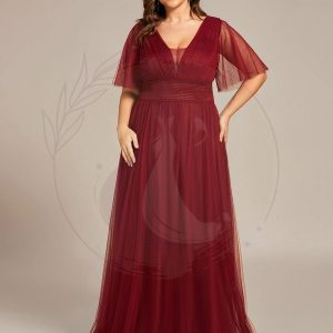 Taille personnalisée Robe emoiselle d’honneur en tulle plissée à manches courtes