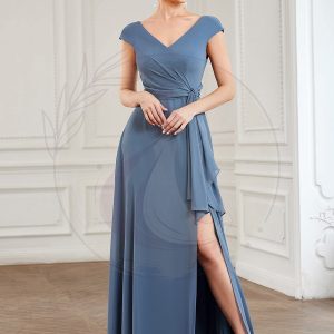 Robe de demoiselle d’honneur à col en V avec fente haute et taille nouée