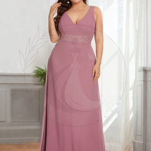 Robe de Demoiselle d’Honneur Grande Taille en Dentelle avec Trou de Serrure dans le Dos et Longueur au Sol