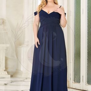 Robe de demoiselle d’honneur plissée à épaules dénudées longueur au sol grande taille