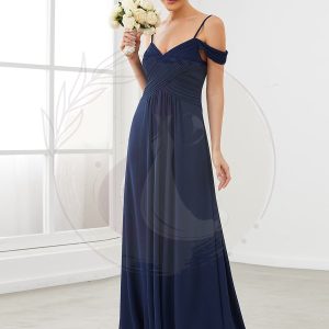 Robe de demoiselle d’honneur plissée à épaules dénudées longueur au sol