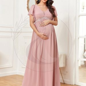 Robe de maternité plissée en mousseline manches courtes