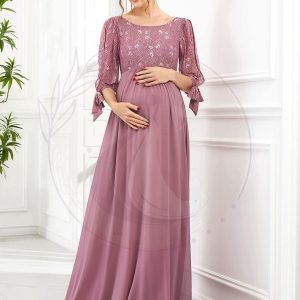 Robe de maternité en mousseline à manches mi-longues dentelle à manches fendues