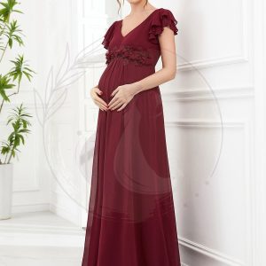 Robe de maternité corsage à manches courtes en mousseline à volants