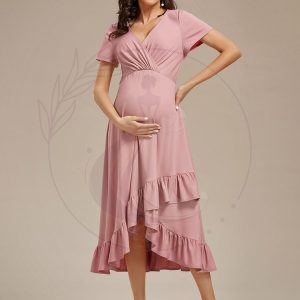 Robe de Maternité élégante Col en V Ourlet haut-bas à volants