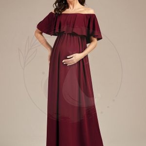 Robe de Maternité évasée flatteuse avec volants épaules dénudées