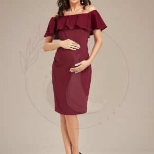 Robe de Maternité mi-longue moulante élégante épaules dénudées