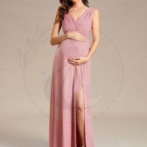 Robe de Maternité plissée sans manches à encolure en V avec fente