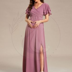 Robe de maternité en mousseline plissée à manches volantées