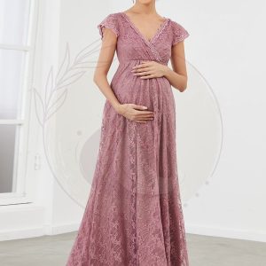 Robe de maternité A-ligne en dentelle à col en V et manches courtes