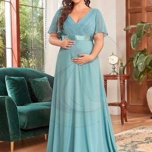 Robe de maternité plissée de grande taille avec manches à volants et col en V