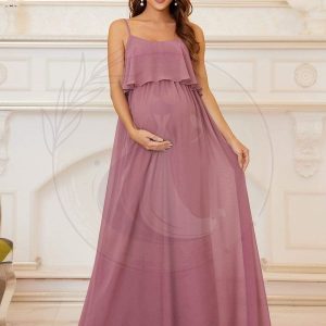 Robe de maternité trapèze plissée unie à bretelles spaghetti