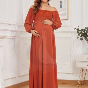Robe de maternité en dentelle simple à manches longues