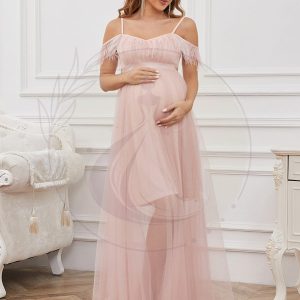 Robe de maternité ligne A en plumes à épaules dénudées