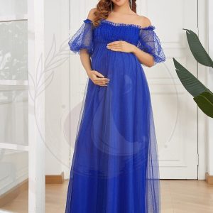 Robe de maternité transparente à épaules dénudées et longueur au sol