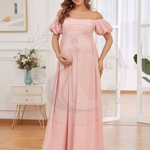 Robe de grossesse longue à manches bouffantes et encolure dégagée