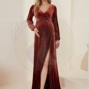 Robe de maternité plissée à manches longues en velours