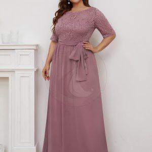 Grande taille Maxi longue dentelle Illusion Robes de mère de la mariée