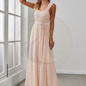 Robe de Demoiselle D’Honneur Trapèze Chiffon avec Corsage en Dentelle